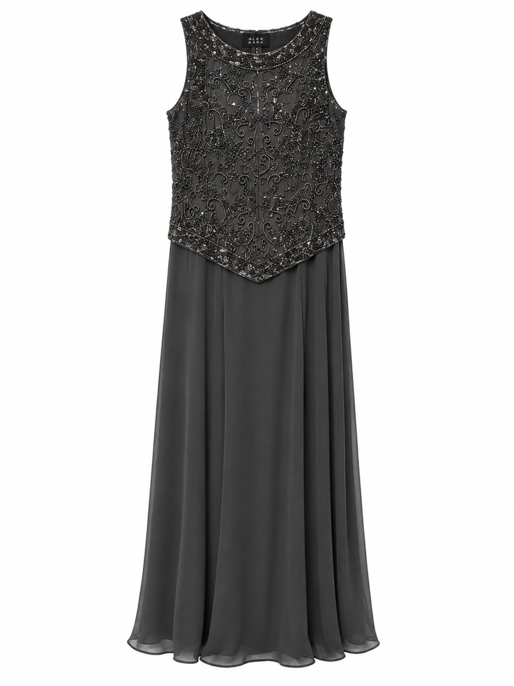 Alex Evenings Charcoal Beaded Sleeveless Evening Gown